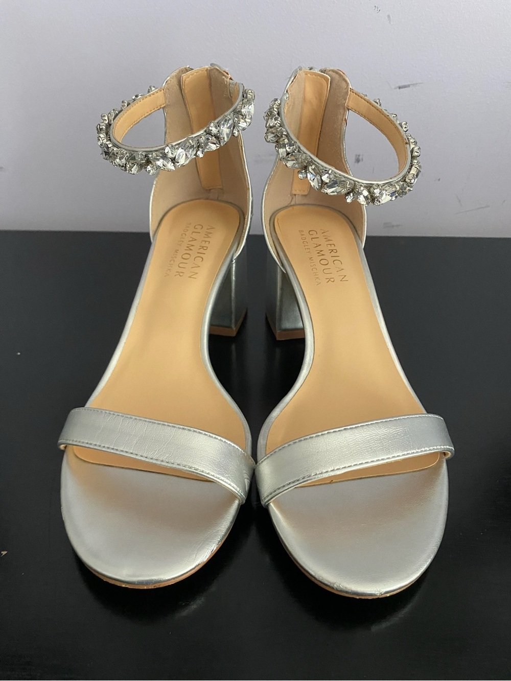 Badgley Mischka American Glamour Crystal Rhinestone Heels Silver Size 6